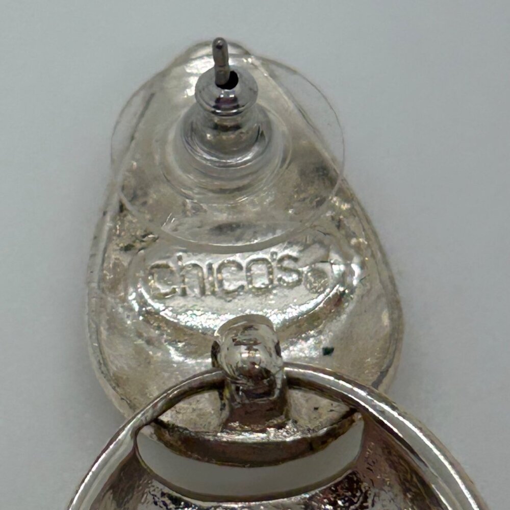 Vintage Chicos Earrings, Hammered Silvertone, Teardrop Dangle Statement - Picture 8 of 10